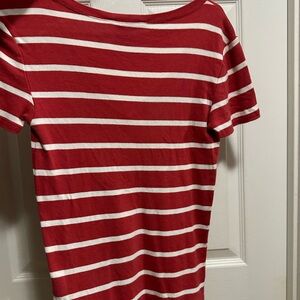 Ralph Lauren Red and White Striped Crewneck Tee